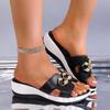 Women's Summer Slip On Sandals Soft Sole Platform Slide Sandals with Chain Decoration Non Slip Lightweight Comfortable Casual Footwear