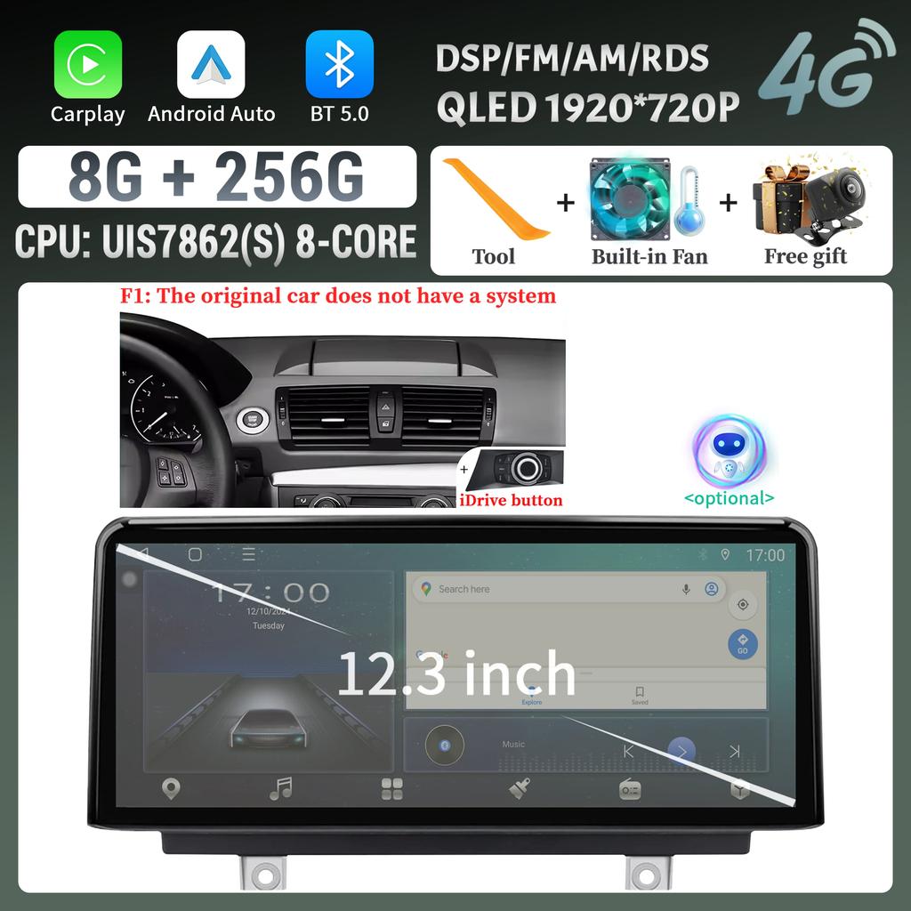 12.3inch For BMW 1 Series E81 E82 E87 E88 2004-2012 Android Auto Radio Wireless Bluetooth Carplay Multimedia Touch Screen Stereo
