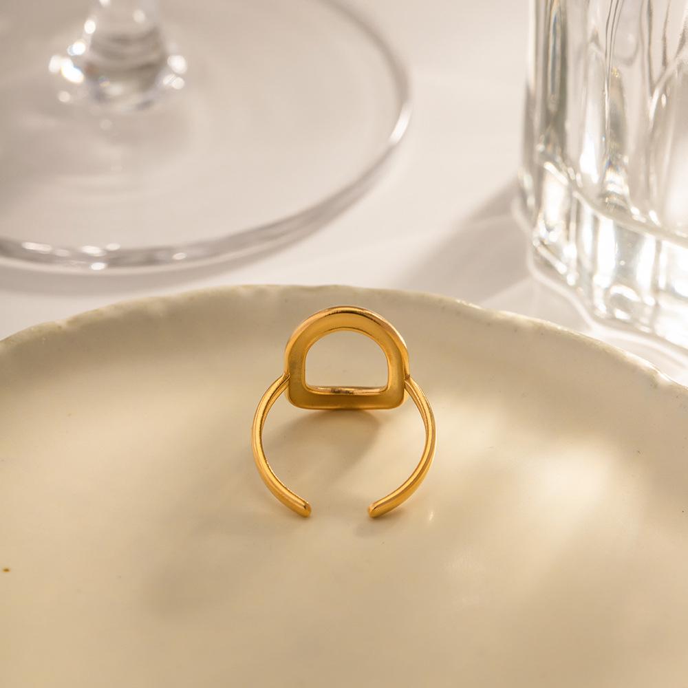 18k Gold Geometric Rectangle Stainless Steel Ring - Trendy & Versatile Fashion Jewelry