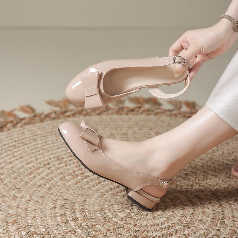 French Bow Bag Head Sandals Women's Summer Wear 2025 New Nude Casual Temperament Thick Heel Empty Sandals