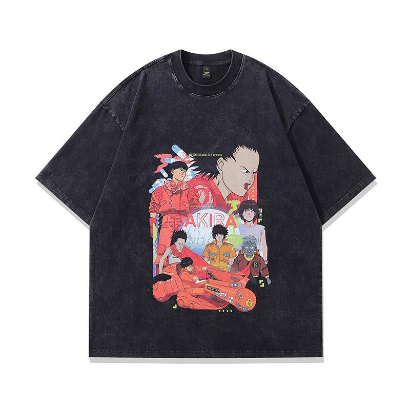 Men'S Trendy T-Shirt Animation Printing Washed Old Short-Sleeved T-Shirt Men'S And Women'S Street Hip-Hop Half-Sleeved Top Trendy