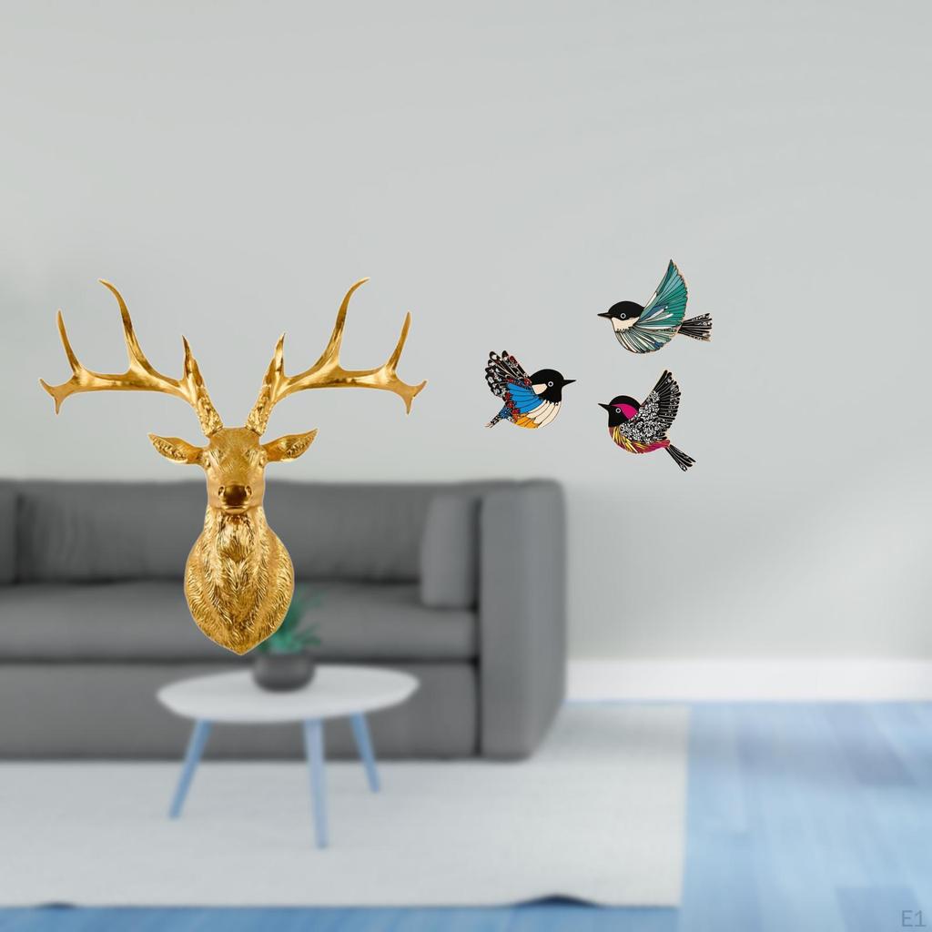 Majestic Resin Deer And Wooden Bird Wall Art Sculpture Boho Collectible Decor for Office Home Garden