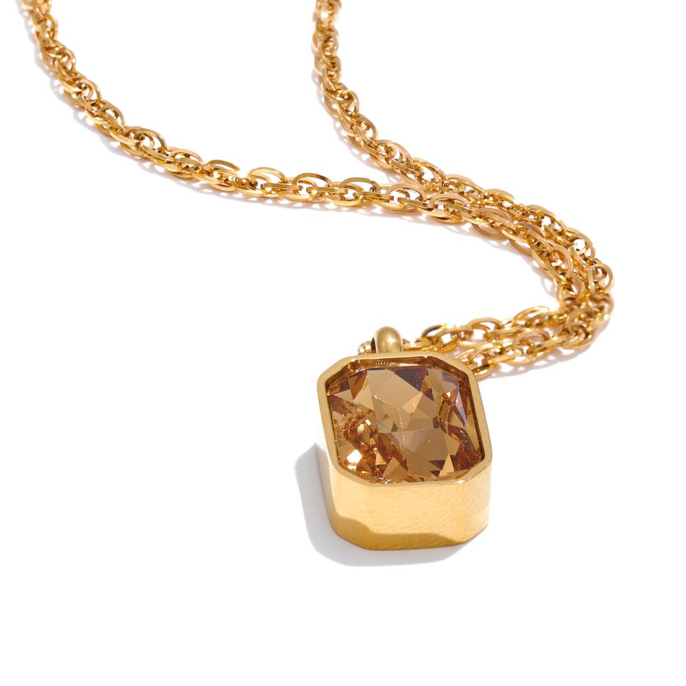

Yhpup AAA Shiny Champagne Zirconia Pendant Necklace Hot Style Stainless Steel Chain Collar Luxury Jewelry Wholesale