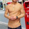 Men Round Neck Pullover T-shirt Casual Tops Spring Autumn Solid Color Fold Slim Fashion Blouse