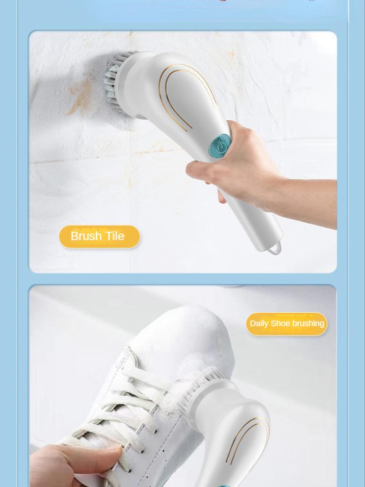 Electric Cleaning Brush 5 Brush Heads Cleaner Multifunctional Cleaning Pots and Dishes Kitchen Bathroom Bathtub Glass