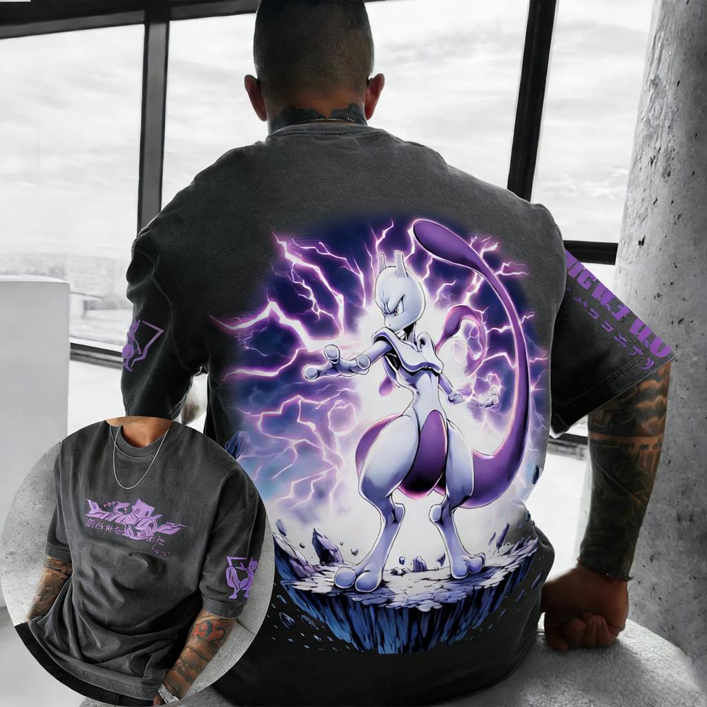 Men's and Women's Summer Pure Cotton T-shirt 2026 New Mewtwo Printed Street Hip Hop Casual Loose Y2K Parent Child Top