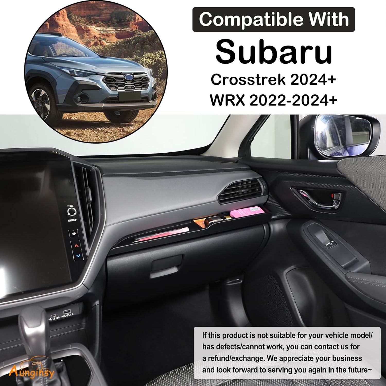 

Aunginsy Passenger Dashboard Organizer Tray Compatible with Subaru Crosstrek 2024 2025 & WRX 2022-2024 Center Console Dashboard Table Tray Passenger
