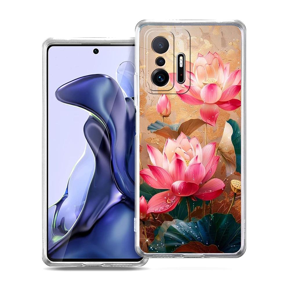 Transparent Phone Case for Xiaomi Mi 15,14,13,12,11,Ultra,13T,12T,Poco,X3,NFC,F3,F6,Pro,Lite Soft TPU Shell Cute White Lotus Bag