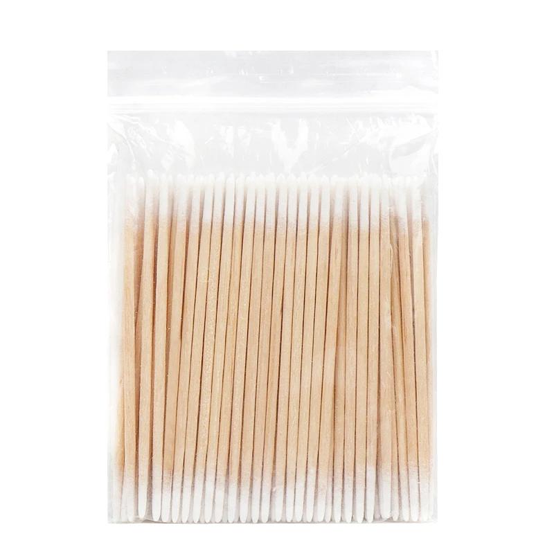 

Disposable Ultra-small Double-end Wood Cotton Swab 100pcs Lint Free Micro Brushes Eyelash Extension Glue Removing Tools