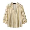 European and American Style New Women's Fashionable Lapel Puff Sleeve Linen Blend Casual Shirt