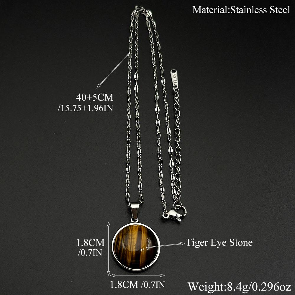 Tiger Eye Natural Stone Pendant Stainless Steel Chain For Women Men Healing Crystal Everyday Necklace Embedded Jewelry Gifts