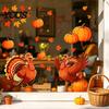 Seasonal Home Party Decorations Thanksgiving Static Window Clings, Cartoon Double Turkey Pumpkin Maple Leaf No?Glue Stickers Glass Decals,