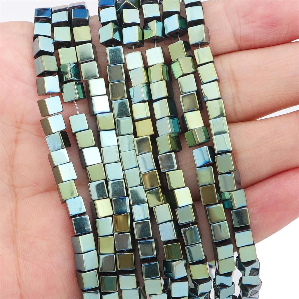 3/4 mm Naturstein, Goldsplitter, mehrfarbig, quadratisch, Würfel, Hämatit, lose Distanzperlen für DIY-Schmuckzubehör