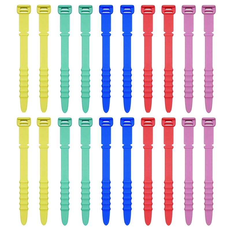 20Pcs Reusable Cable Ties Straps Adjustable Cord Organizer  Elastic Silicone Cord Keeper for Bundling and Organizing