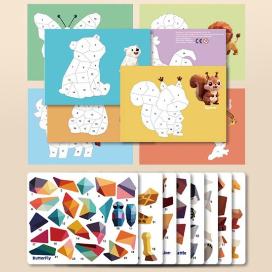 3D-Aufkleber-Puzzle Malbuch Feinmotorik Konzentrationstraining Tier Dinosaurier Fahrzeug Lernen Kinder Pädagogisch Geometrisches Aufkleber-Puzzle Malen