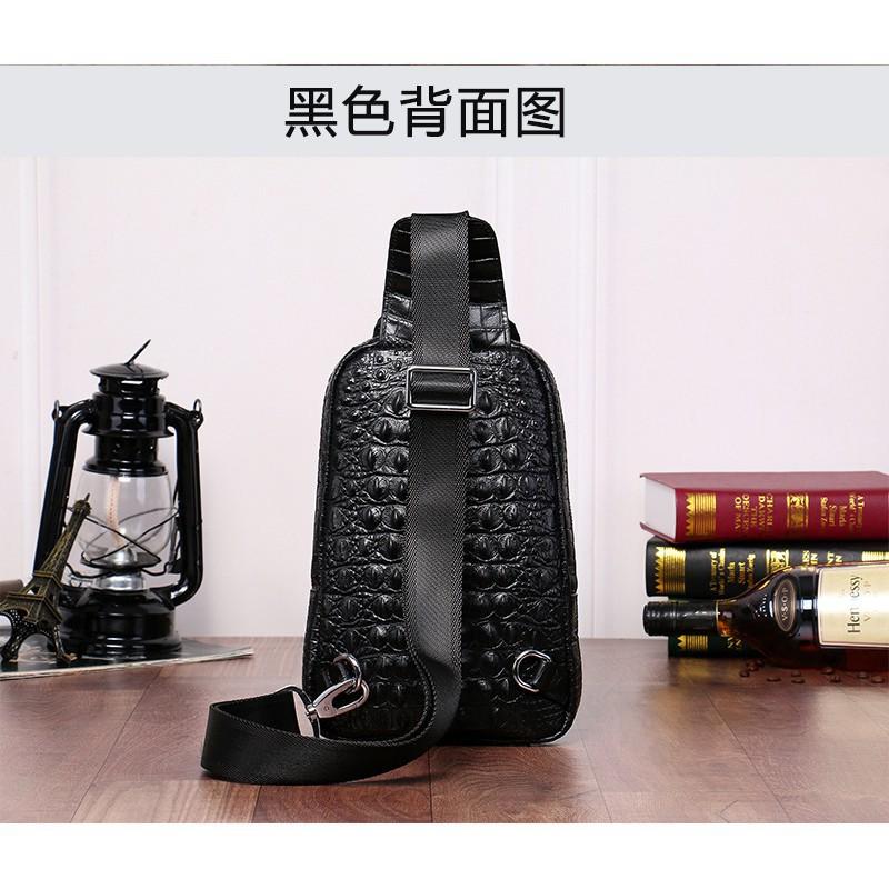New Crocodile Patterned Men's Chest Bag Korean Version Casual Single Shoulder Diagonal Cross Genuine Leather