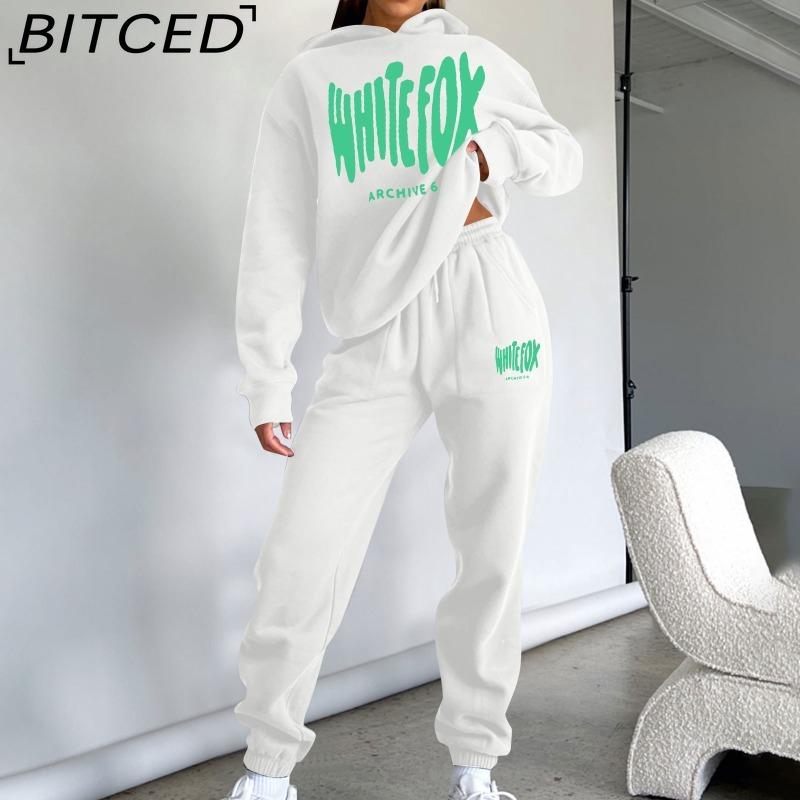 BITCED Women's Spring/Autumn/Winter Sweatshirt Set Foam-Printed Fashion Sports Long-Sleeved Hooded Sweatshirt