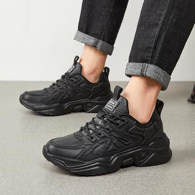 Męskie Sportowe Buty na Grubej Podeszwie Jednokolorowe Podwyższające Odporne na Ścieranie Antypoślizgowe Codzienne Buty do Biegania na Wszystkie Pory Roku