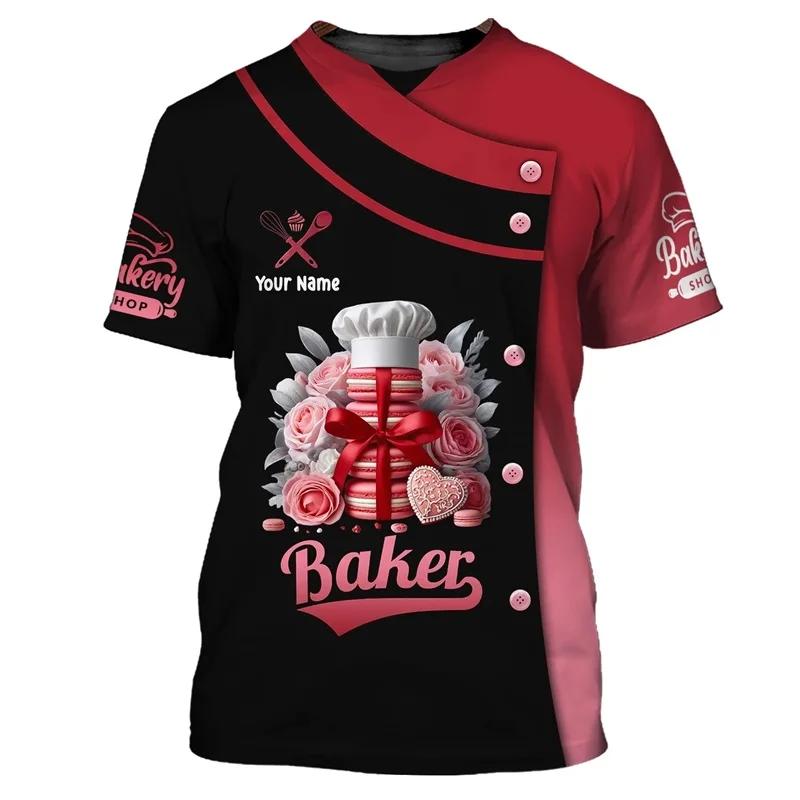 Baker T-skjorte Egendefinert Navn Menn 3D-trykt Bakeri Baking Arbeid T-skjorte Pluss Størrelse Unisex T-skjorter Topper Personlighet Baking Uniform