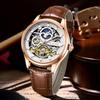 LIGE Fashion Man Watch Retro Hollow Out Top Brand Luxury Automatic Movement Waterproof Moon Phase Mechanical Watches for Men+Box