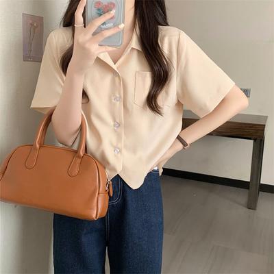 T-shirt à manches courtes à col polo pour femmes Été Nouveau Tempérament français Design haut de gamme Niche Haut court