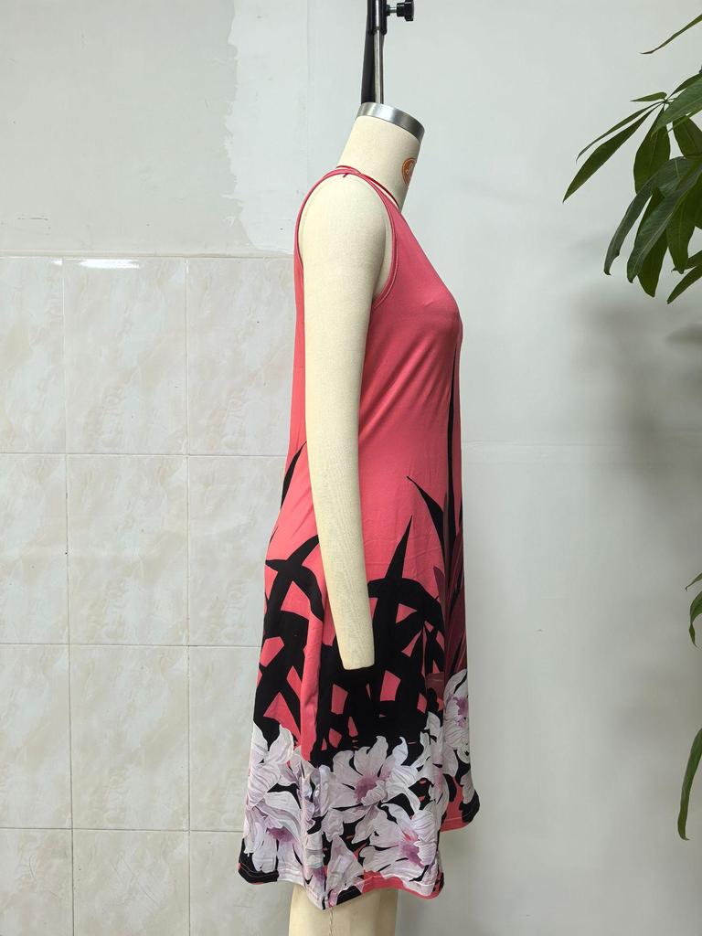 2025 European & American Sleeveless Round Neck Printed Dress for Women