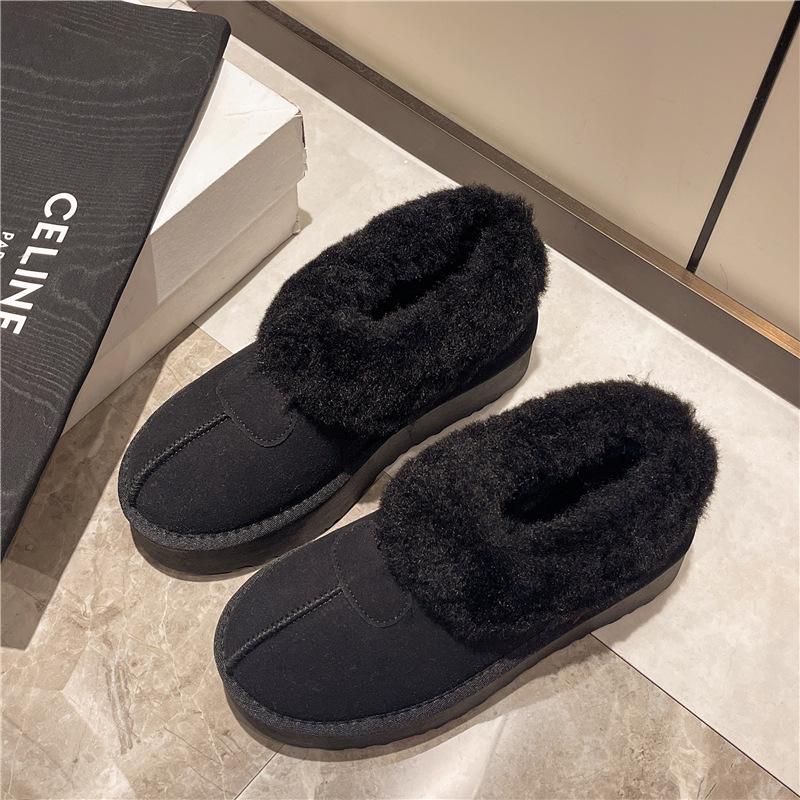 Dicksöhlige Schneestiefel Damen Samtverdickt Warm Winter Damenschuhe 2025 Neu Flauschige Schuhe Brotschuhe Low-Top Baumwollschuhe
