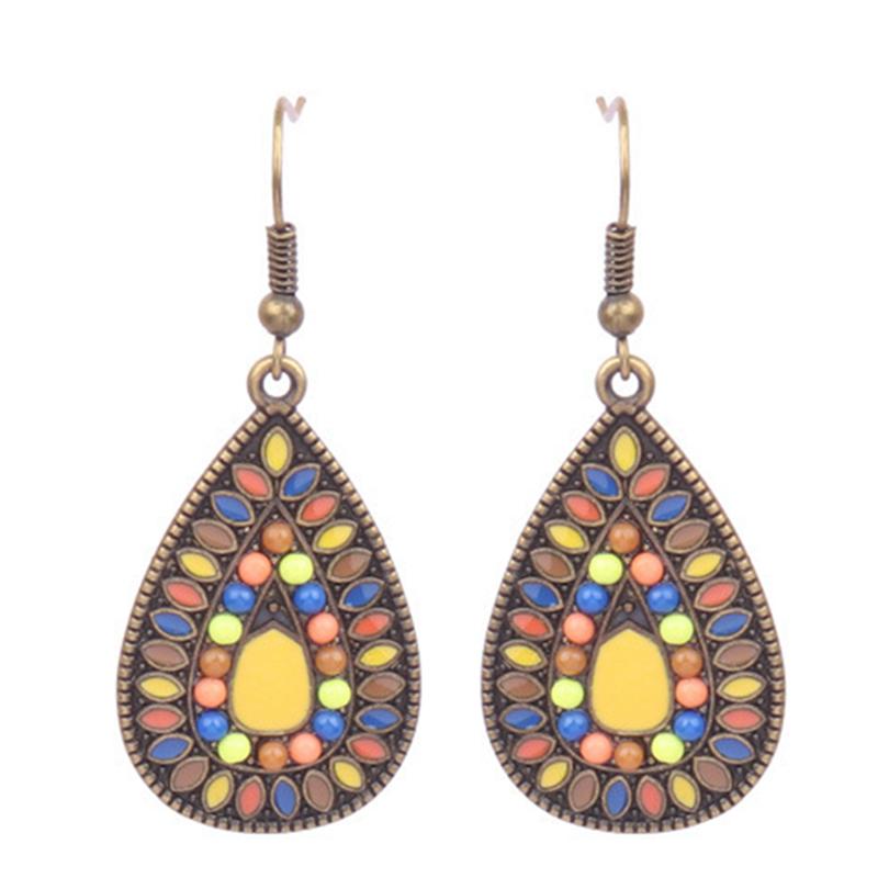 Vintage Ethnic Enamel Drop Oil Round Water Drop Earrings for Women Boho Multilcolor Beads Dangle Earring Female Pendiente Mujer