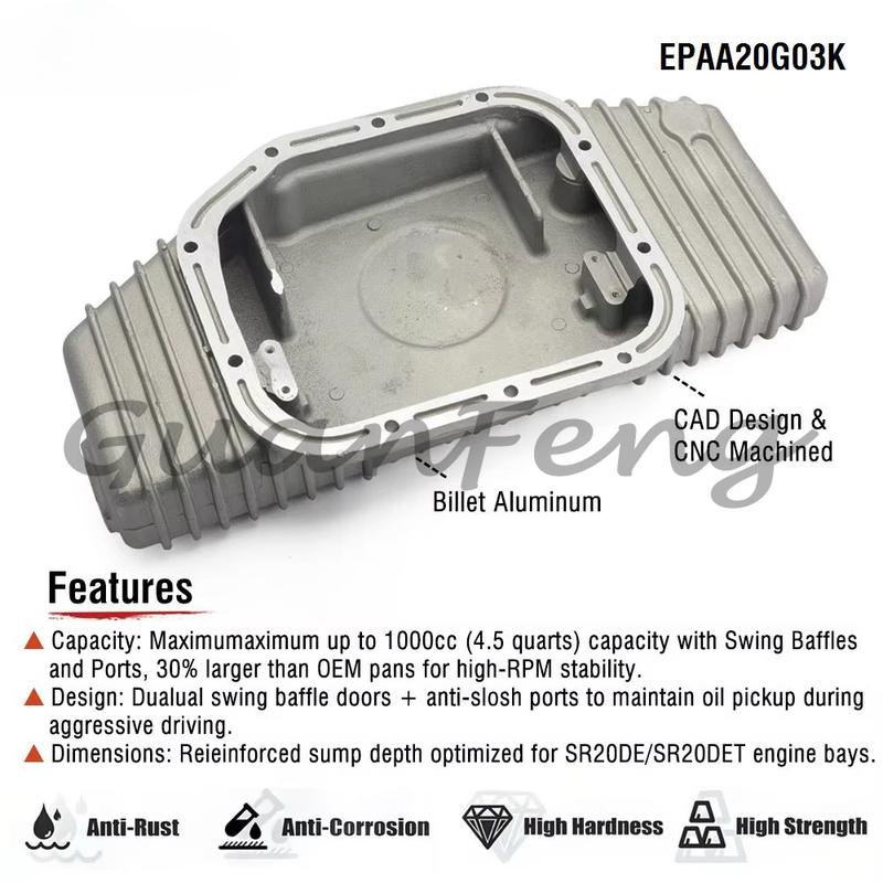 High Capacity Engine Oil Pan Sump Aluminum For Nissan SR20DE/SR20DET (S13/S14/S15) EPAA20G03K