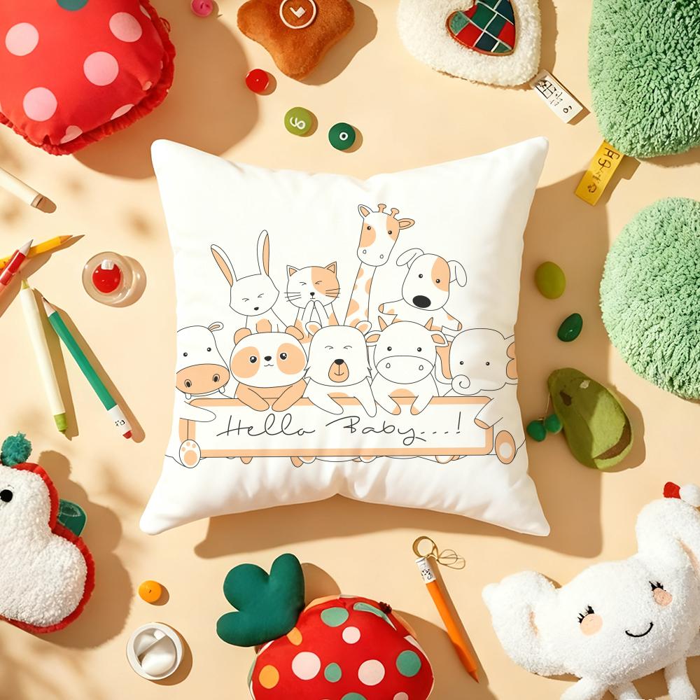 Cartoon Cute Animals Cushion Cover Plush Fabric Soft DoubleSided Printed Sofa Warm Winter Home Gift Pillow Cover