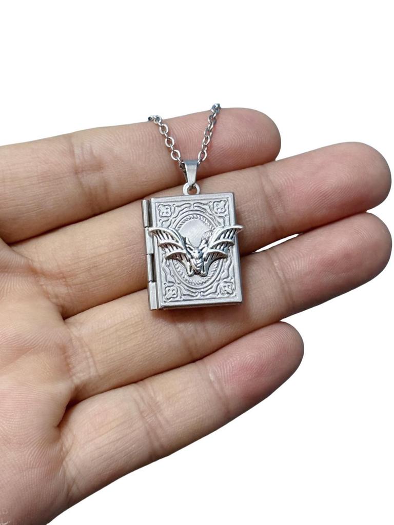 Retro Gothic Blood-red Rose Black Cross Relief Book-shaped Pendant Necklace for Women Men Halloween Stainless Steel Jewelry Gift