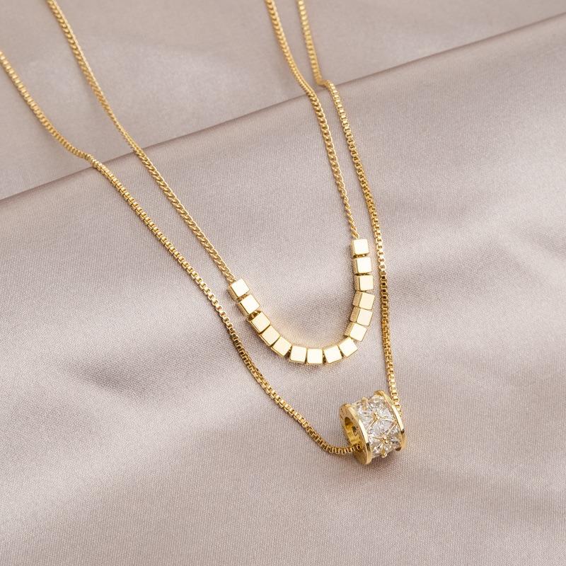 Double Layered Stacked Zircon Small Waist Necklace For Women Luxury Light Premium Sweater Chain