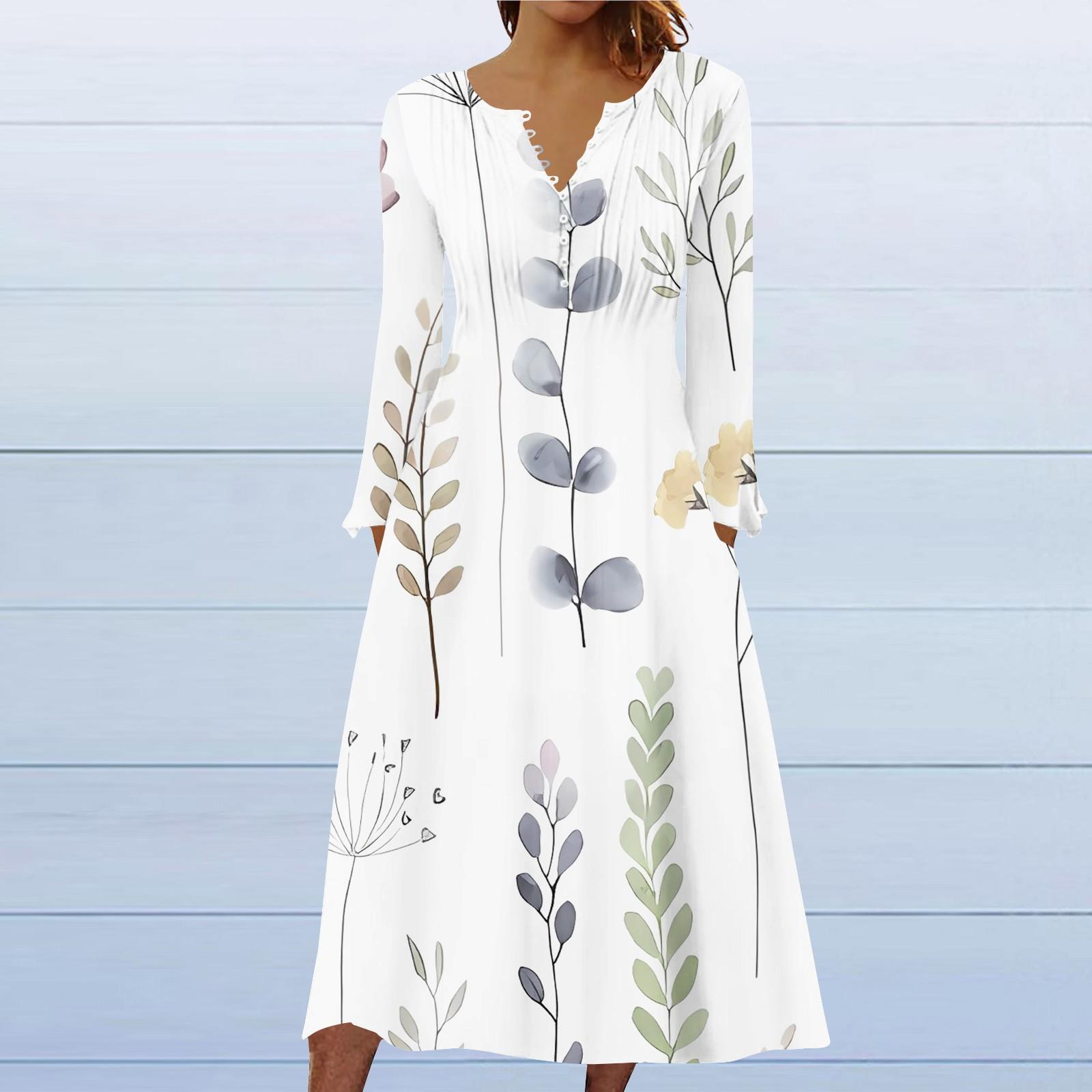 

Fashion Women s Casual Fashion Solid Color Pocket V-neck Pullover Long Sleeve Dress XL білий