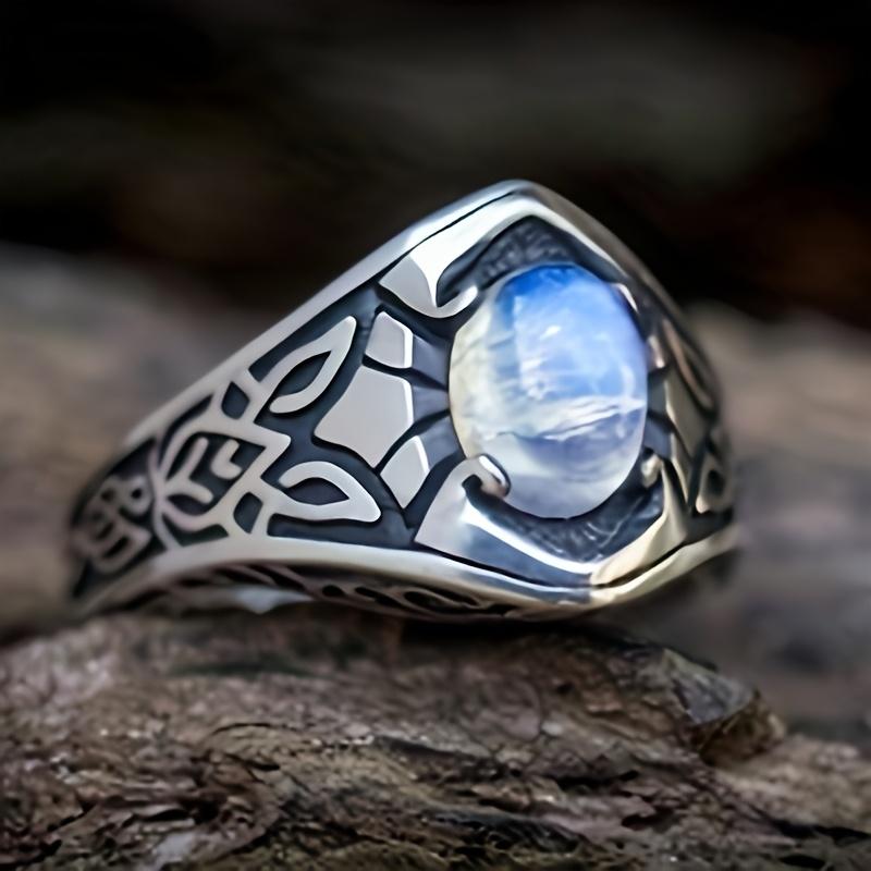 

Vintage-Inspired Celtic Knot Silvery Ring with Iridescent Blue Stone - Durable 201 Stainless Steel, Perfect for Weddings, Engagements, and Special Occ 6