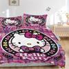 3pcs Hello Kitty Stars Bows and Tartan Patterns Print Cover Set Ultra Soft, Breathable, and Comfortable Bedding with Stylish Design for Bedroom a