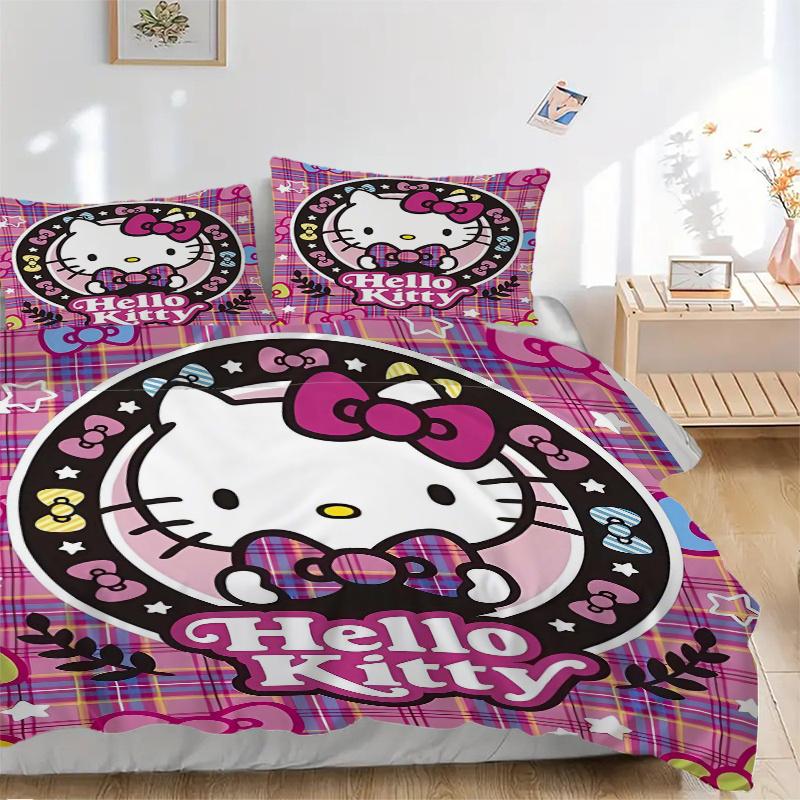 

3 шт. Набор чехлов с принтом Hello Kitty, Звезды, Банты и Клетчатые узоры, Ультрамягкое, Дышащее и Удобное постельное белье со стильным дизайном для спальни a 135x200cm