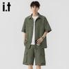 Izzueit Men's 2026 Summer Lightweight Seersucker Shirt & Shorts Set