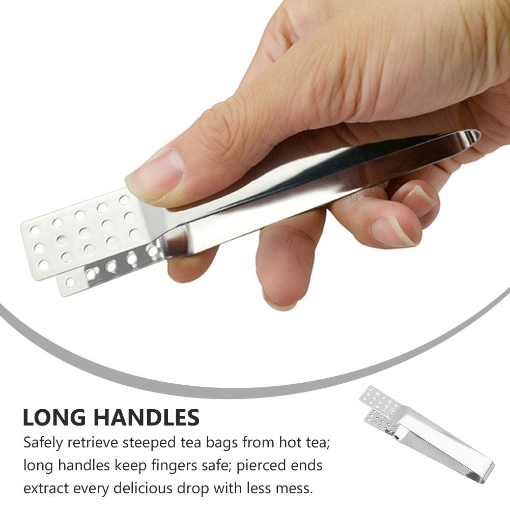 2Pcs Stainless Steel Tea Bag Tongs Heat Resistant Pierced Ends Extract Every Drop Multi Function Tool Tea Bag Tongs