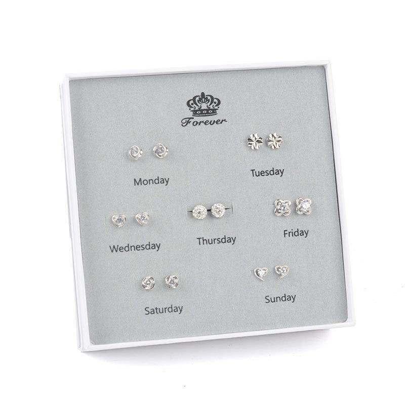 

925 Silver Needle Clover Earrings Set - Simple Weeklong Collection, Perfect Birthday or Christmas Gift for Girlfriend 925 Silver