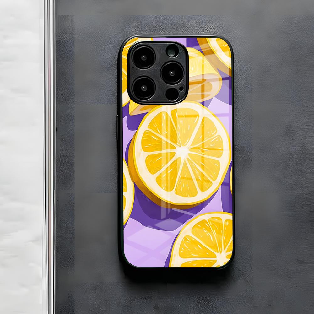 Fruit Lemon Phone Case For IPhone 17 Air 16 E Pro Max 15 14 13 Mini 12 Pro 11 Max Plus Black Glass Cover