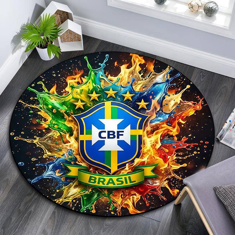 Brazil National Football Team2 Round Area Rug,Carpet Rug for Living Room Bedroom Sofa Playroom Decor,Non-slip Floor Mat