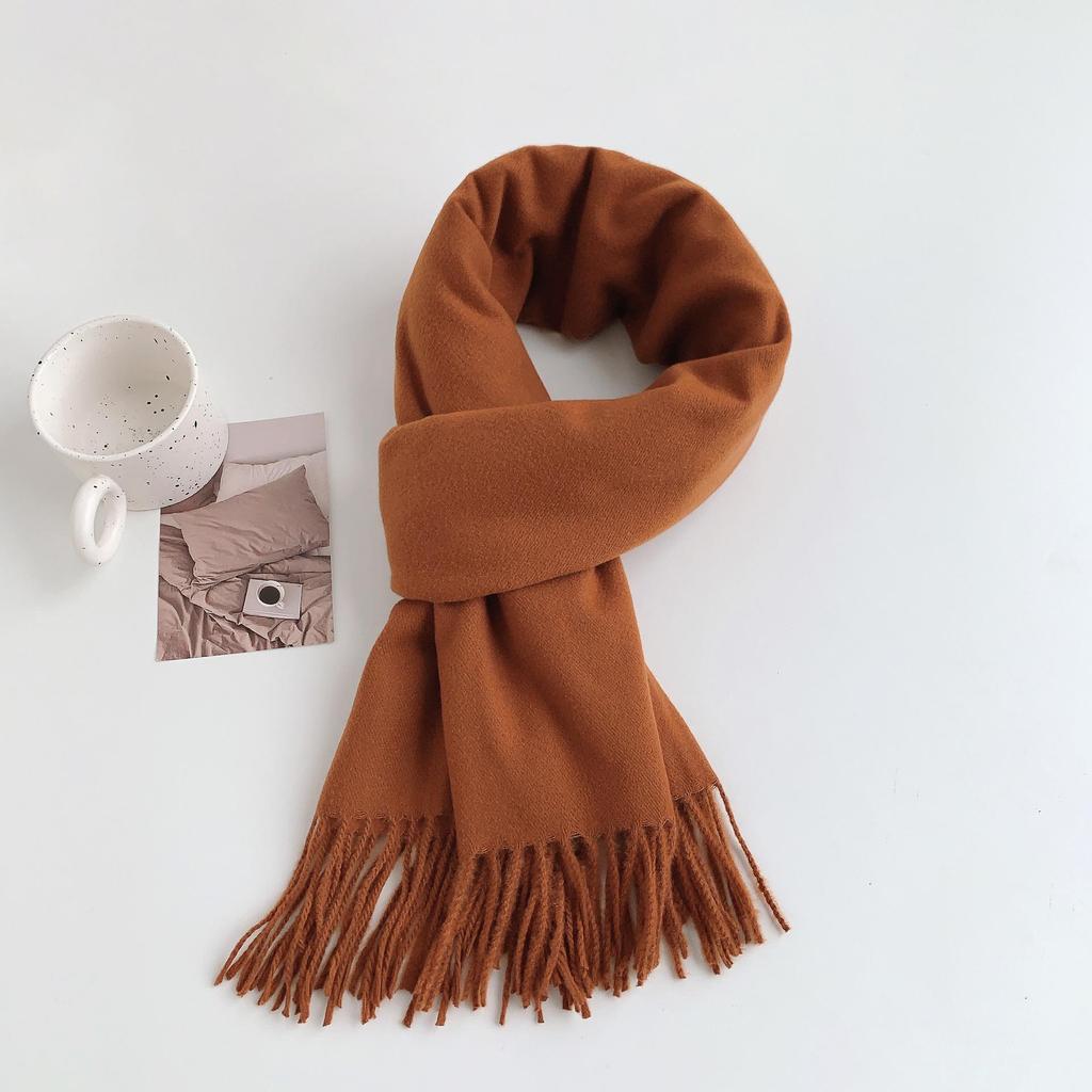 Luxuriöser Imitationskaschmir-Quasten-Schal in Uni-Rot für Damen - Koreanischer Stil, Winter-Vielseitig, Elegant