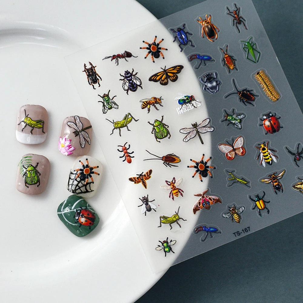 1 Piece 5D Chic Dragonfly Insect Butterfly Nail Sticker Retro Totem Nail Art Decoration Sticker Shape Nail Art Decal