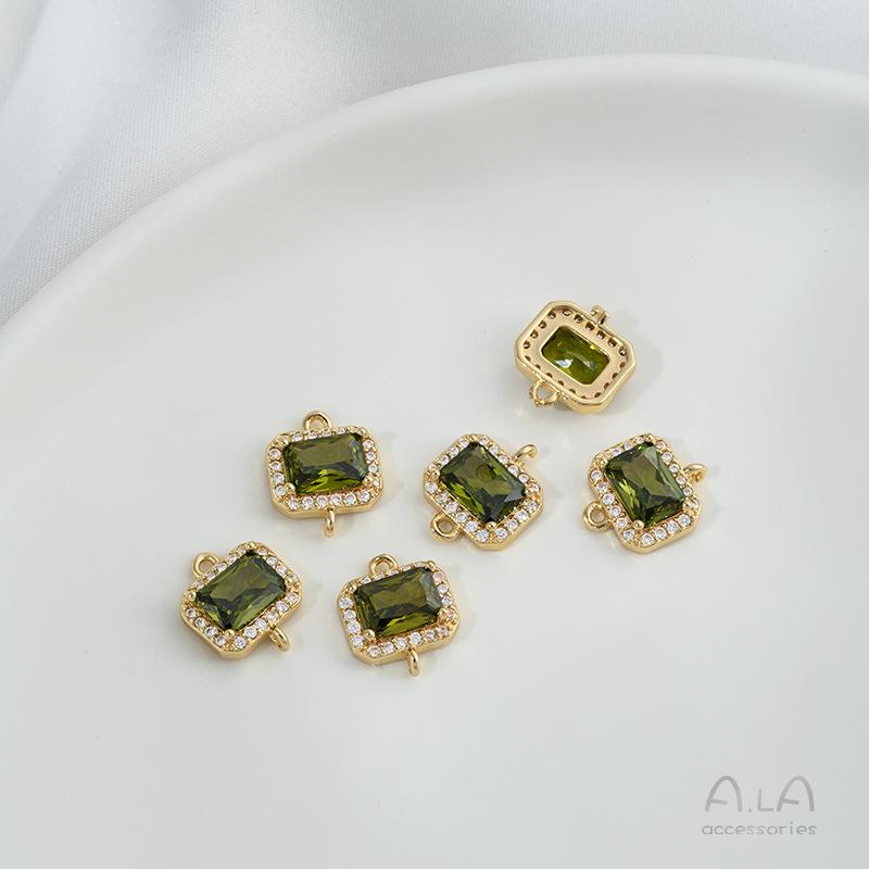 14K Gold-Filled Emerald Olive Green Zircon Geometric Double Hoop Jewelry Accessory