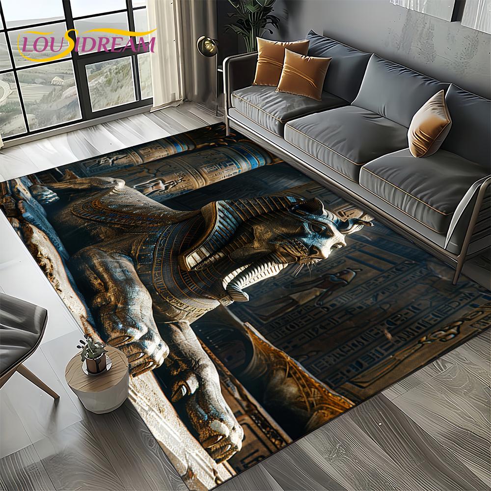 2025 Ancient Egypt Death Anubis Pharaoh Horus Mythology Carpet Rug for Living Room Bedroom Home Sofa,Area Rug Non-slip Floor Mat