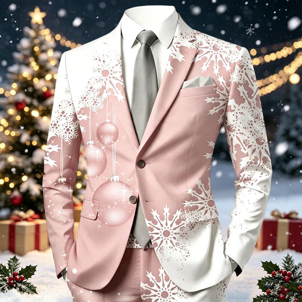 Męska marynarka garniturowa z świątecznym nadrukiem i klapami, do stylu business casual, z długim rękawem, na jesień i zimę (Krawat i akcesoria do kieszeni nie są wliczone)