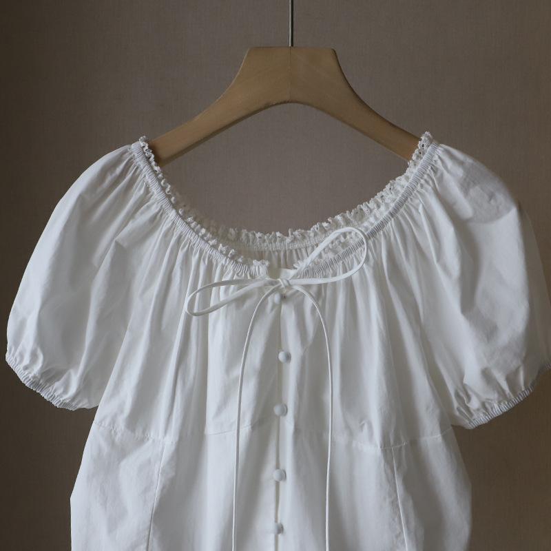 2025 Summer Korean Sweet Lace Trim Babydoll Top - Women's Short Sleeve Shirt