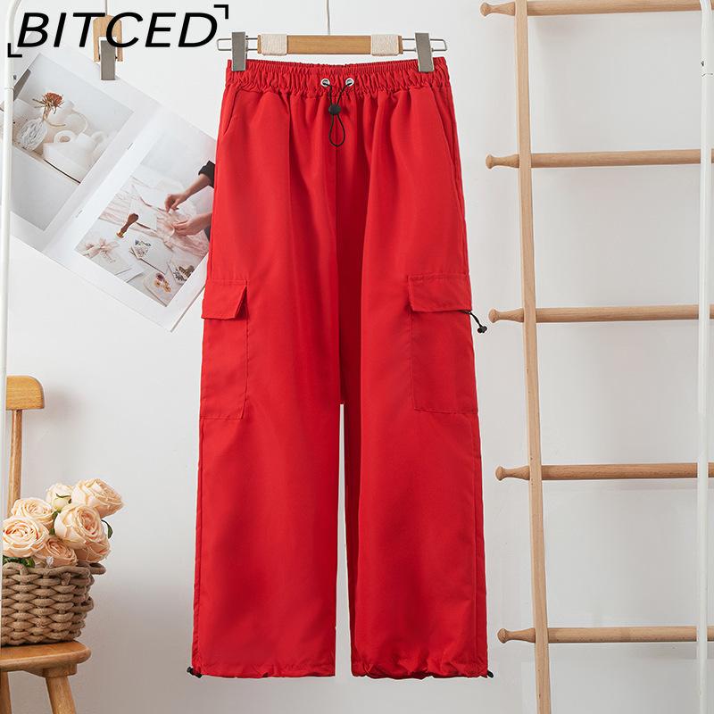 

BITCED Quick-Dry Workwear Trousers for Women Summer/Autumn High-Waisted Wide-Leg Slimming Casual Trousers XXXL червоний
