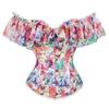 Cămașă Corset Sexy cu Imprimeu Floral Corset Top Overbust Umeri Dezgoliți Mâneci cu Volane Bluză Corset Overbust Bustiere Gotice Corselet