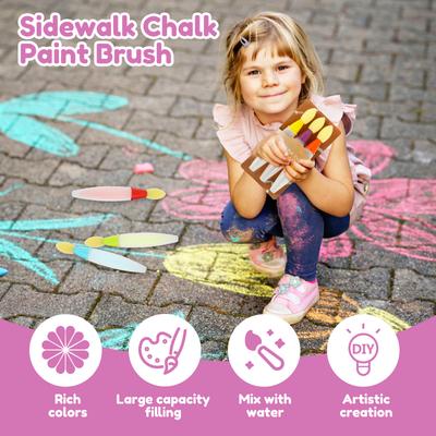 6Pcs Assorted Color Plastic Sidewalk Chalk Paint Brush Easy To Use Versatile Paint Brush Chalk Set for Street Art